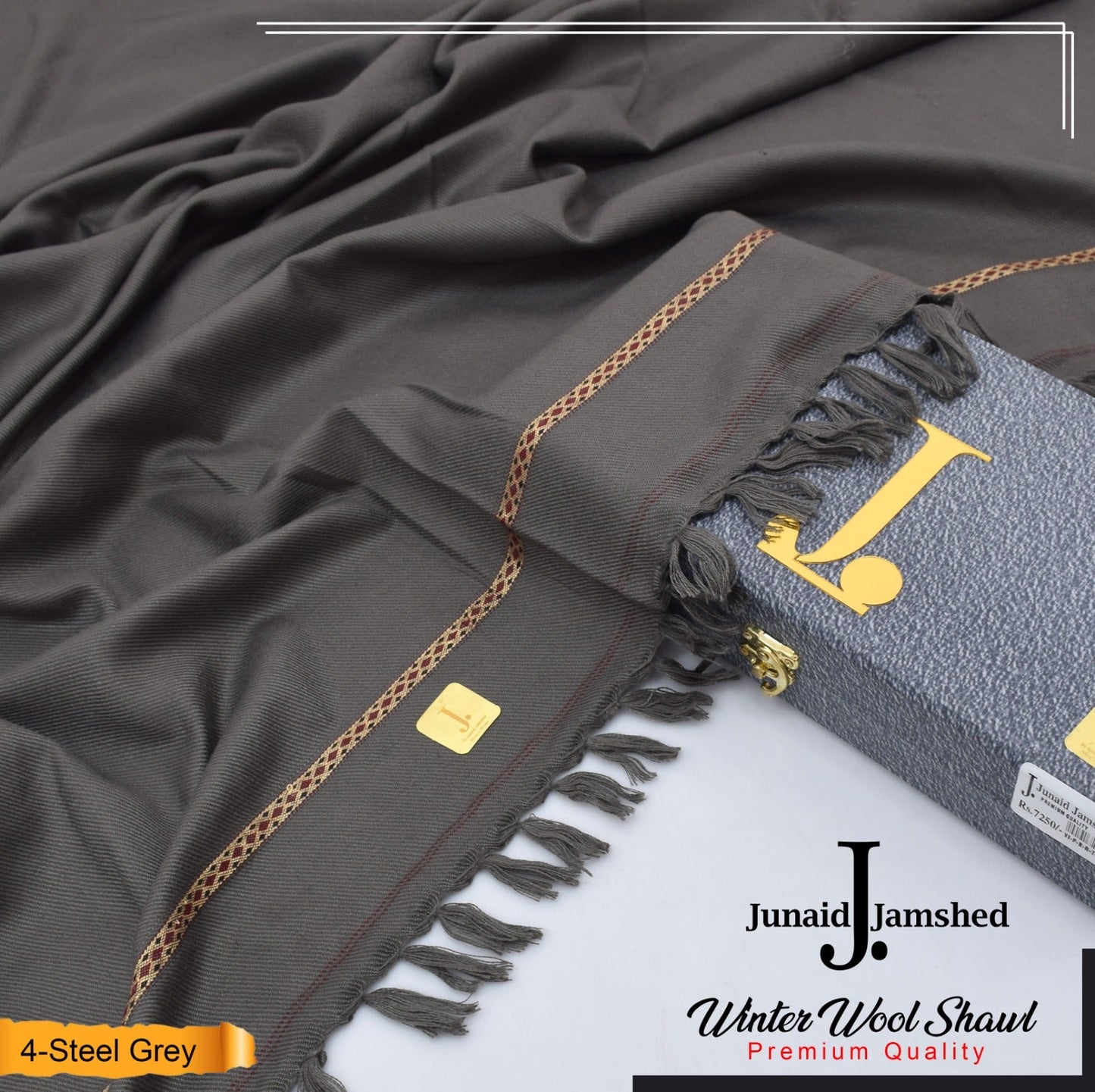 J. PREMIUM WOOL SHAWL FOR MENS WITH GIFT BOX & BAG  ( Steel Grey )