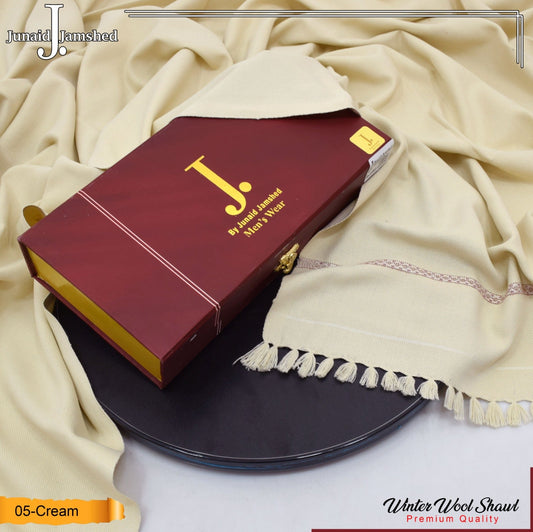J. PREMIUM WOOL SHAWL FOR MENS WITH LUXURY GIFT BOX & BAG ( Cream )