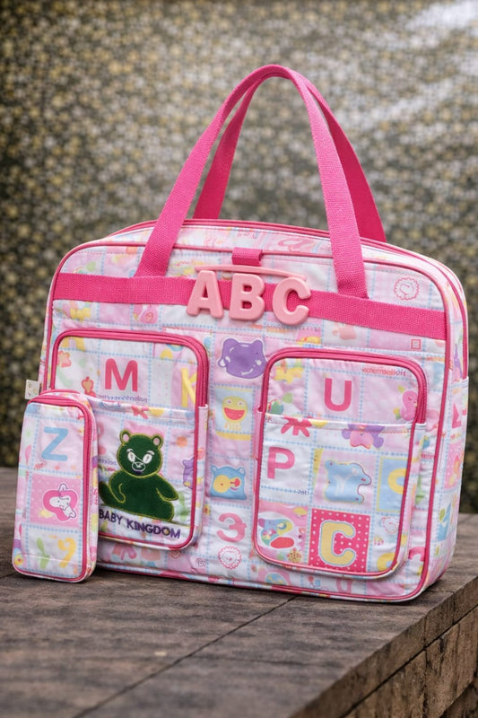 PREMIUM WOMEN BABY BAG WITH SPACIOUS COMPARTMENTS + FEEDER COVER  ( PINK )