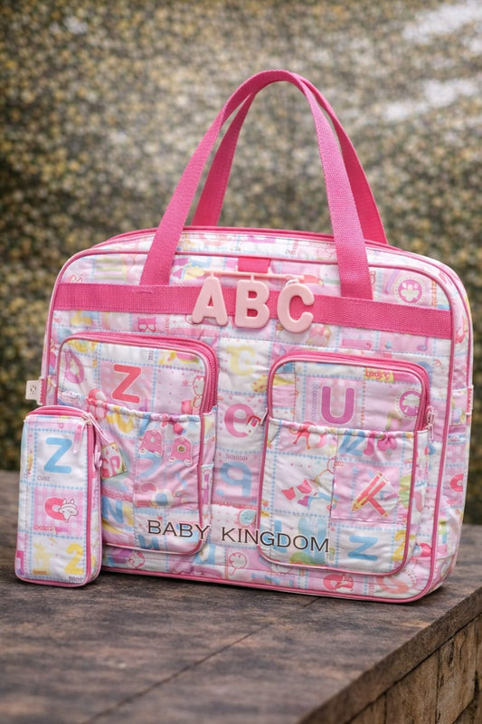 PREMIUM WOMEN BABY BAG WITH SPACIOUS COMPARTMENTS + FEEDER COVER  ( PINK )