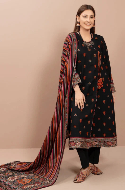3 Piece Unstitched Heavy Embroidered Dhanak Suit ( Printed Woolen Shawl )